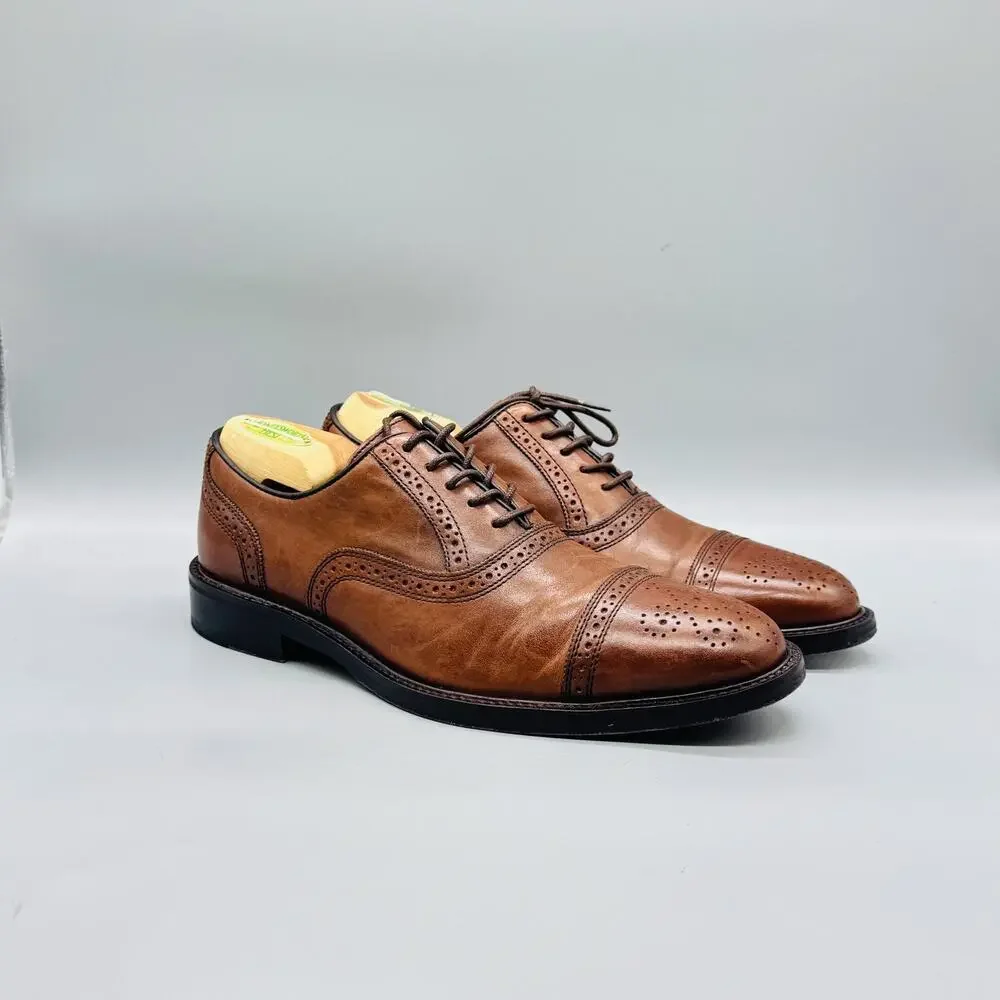 Johnston & Murphy Shoes Mens 9 Brown Leather Cap Toe Oxford Dress Brogue Comfort